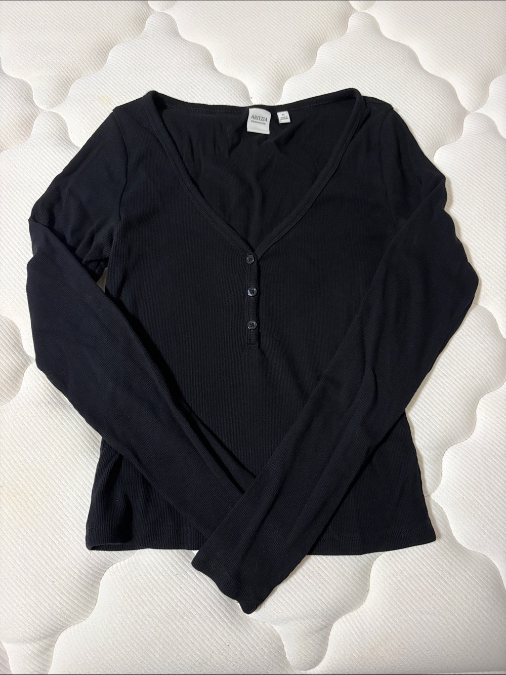 Aritzia Black Long-Sleeve Henley Top